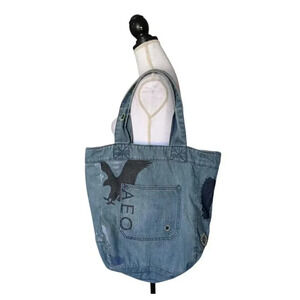 Vintage American Eagle Outfitters Chambray Denim Patchwork Paint Splatter Tote